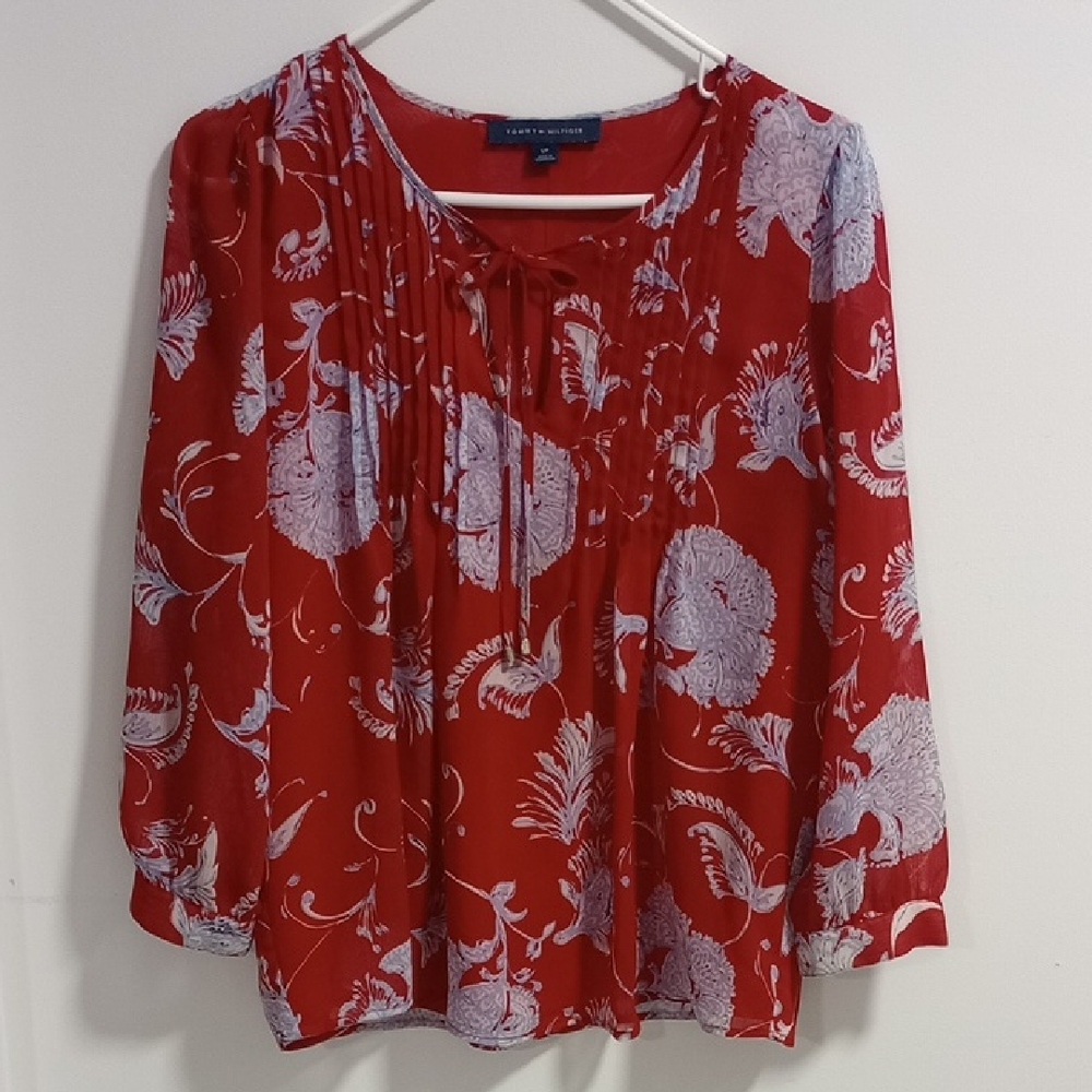 Tommy Hilfiger Red and White Floral Blouse